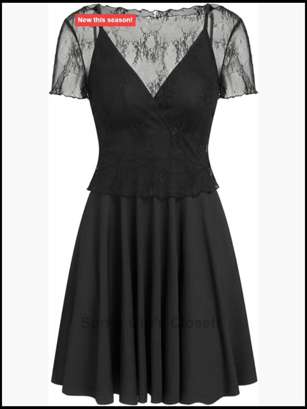 Lace Short Sleeve Two Piece Set Mini Dress V-Neck A-Line Summer Outfit